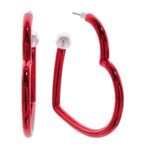 BETSEY JOHNSON Red Open Heart Hoop Earrings